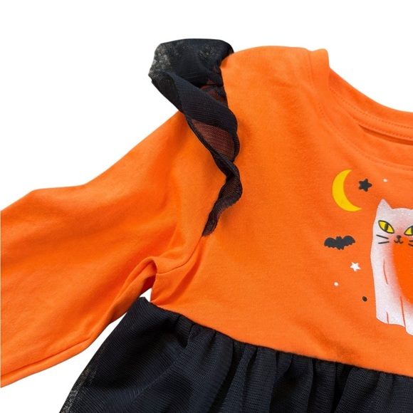 Orange and Black Long Sleeve Dress with Cat Design Halloween dress NWT Size 5T - Picture 3 of 10
